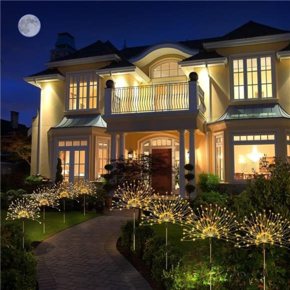 Holiday Solar Lights Outdoor Warm White Garden Lights 4 Pack Firework